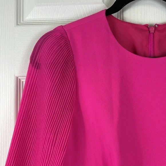 NWT J.Crew bright pink pleated sleeve a line dress sz 2 - Picture 7 of 12
